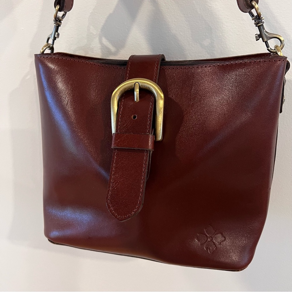 Patricia Nash Burgundy Satchel with Gold Buckle - Picture 3 of 11